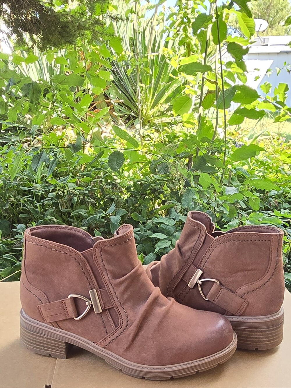 Clarks Brown Suede Ankle Booties with Side Buckle